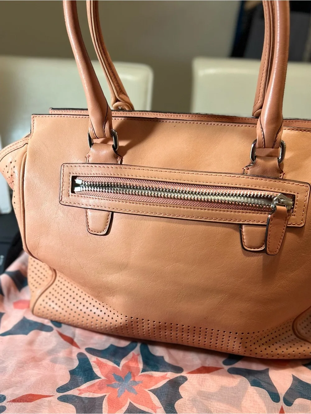 Coach Legacy Perforated Medium Candace Carryall in a coral Leather w Tassels